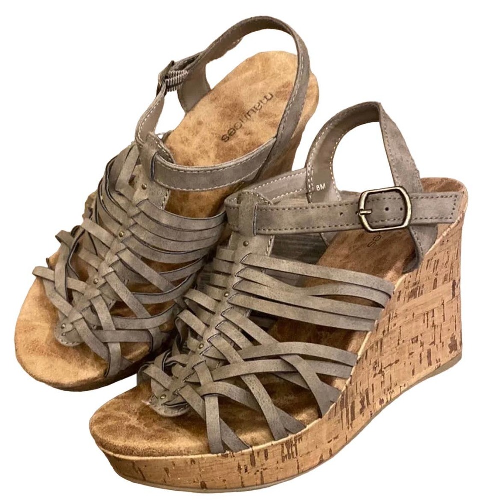 Maurices Womens Cork Wedge Strappy Open Toe Sandals Size 7.5M